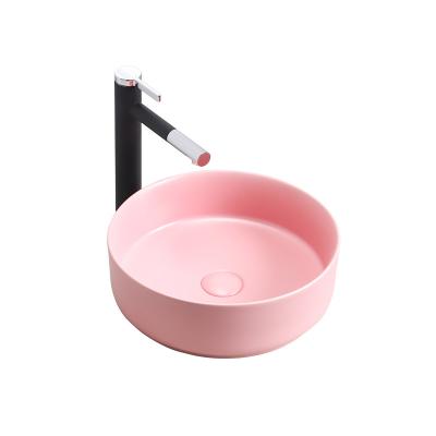 China Easy Clean Pink Round Ceramic Custom Design Wash Basin WC Bathroom Countertop Basin for sale