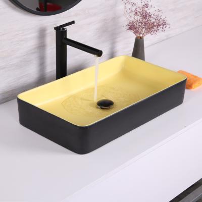 China Shampoo Sinks Luxury Ceramic Wash Basin Porcelain Yellow Bathroom Toilet Sinks Counter Wash Basins for sale