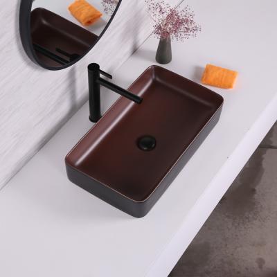 China Easy Clean Ceramic Design Vessel Wash Hand Basin Sink Brown Color Ceramic Bathroom Sinks for sale