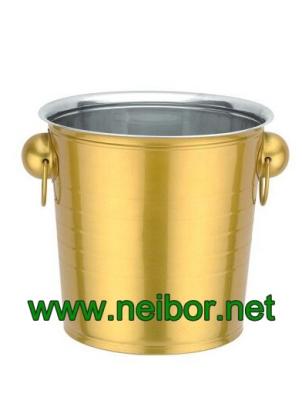 China Gold color stainless steel ice bucket 7L metal beer bucket beer tub beverage cooler for sale