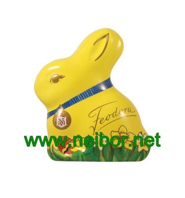 China rabbit shape tin box bunny shape tin for chocolate packaging for sale