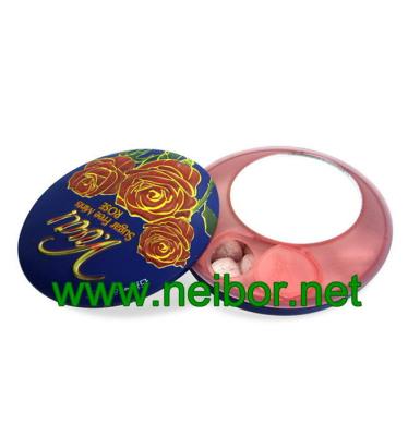 China Food grade round mint tin box with plastic dispenser and mirror for sale