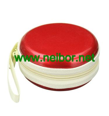 China Mini Size Round Zipper Tin Box Cute Coin Purse Tin Key Holder Round Earphone Holder for sale