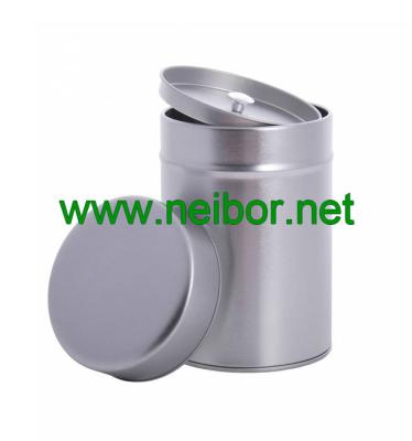 China silver plain round tea tin can with airtight double lids for sale