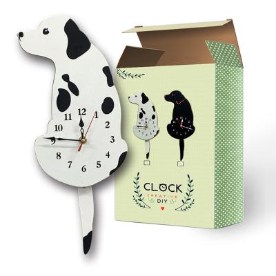 China Kids Room Decoration DIY Swing Dog Wall Clock Creative Black White Wholesale for sale