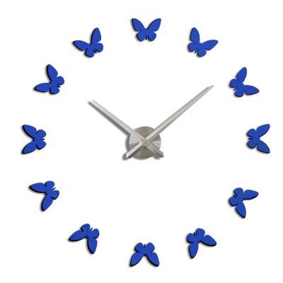 China Mirror Reloj de Pared Large Creative Blue Diy Sticker Size Large Wall Watch Fashion Acrylic Butterfly Wall Clock for sale