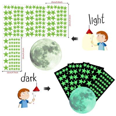 China Hot Sale 32cm Waterproof+Eco-friendly Amazon Moon and 166pcs Stars Luminous Stickers Diy Kids Bedroom Decoration Wall Stickers for sale