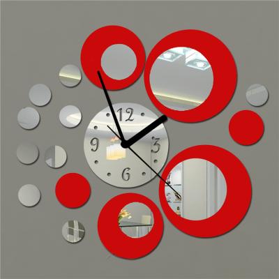 China CREATIVE hot sale circle wall clocks mirror 3D wall clock acrylic silver mirror diy clock for sale