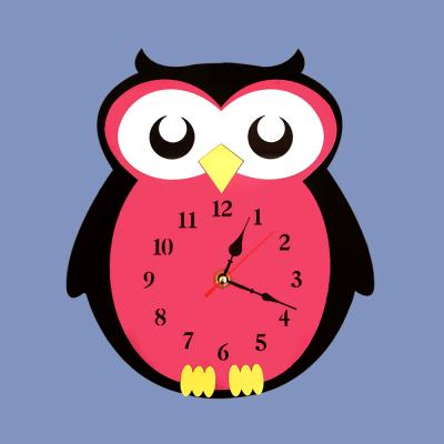 China 12 O'Clock Show Creative 3d Clock Cartoon Owl Acrylic Wall Clock Kids Room Wall Decor for sale