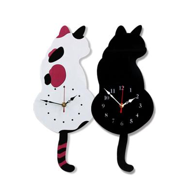 China 12 Hours Show Hot Sale 3D Cat Clock Unique Gift for Kids Cat Wall Clock Cartoon Diy Cat Clock Moving Tail for sale