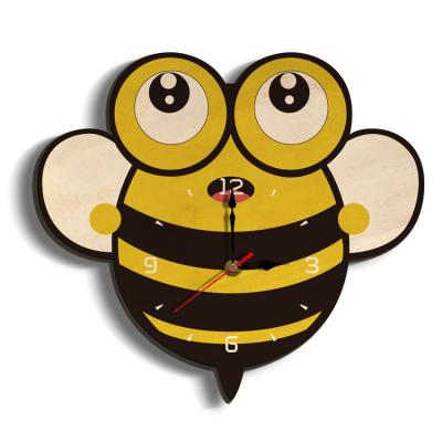 China CREATIVE Wooden Bee Clocks Cartoon Silent Wall Decor Kids Room Wall Clock Wood Watch for sale