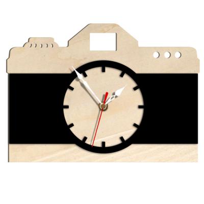 China Creative Creative Relojes De Pared De Madera Camera Shape 3d Clock Acrylic Kids Silent Wall Clock for sale