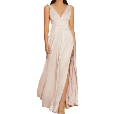 China High Quality Anti-Wrinkle Anti-Wrinkle OEM Deep V-Neckline Split A-Line Backless Sleeveless A-Line Dress For Women for sale