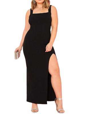 China Hot Sale Anti Wrinkle Anti Wrinkle Customized Glamorous Plus Size Solid Sleeveless Thigh Split Maxi Dress For Women for sale