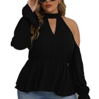 China AUSCHALINK QUICK DRY QUICKER Ruffles- Hollow Out Eyelet Collar Sleeve Loose Plus Size Shirt Tops for sale