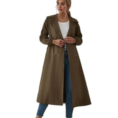 China Breathable Autumn Hot Spring Lapel Cuff And Sleeve Waist Fashion Breathable Cross Pleated Trench Coat for sale