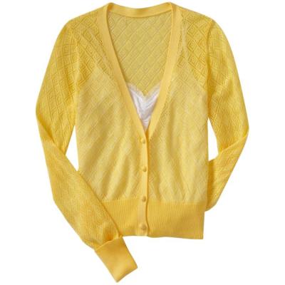 China Women Anti-Shrink Sweater Customized Anti-Shrink Sleeveless Jacquard Knitted Pattern Tassels Yellow Cardigan for sale