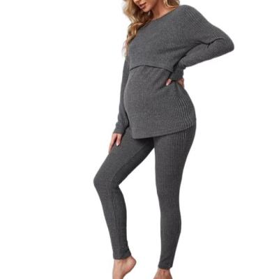 China Ribbed Anti Allergy Maternity Anti-Allergy Knit Lift Care Top And Cuffs Comfortable Casual Pajamas Set For Women for sale