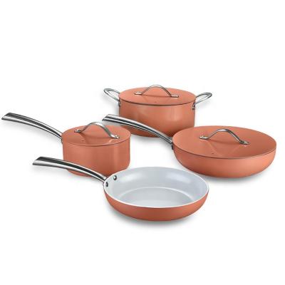 China Wholesale hot viable kitchenware 7pcs ceramic coating non-stick cookware sets with aluminum lid for sale