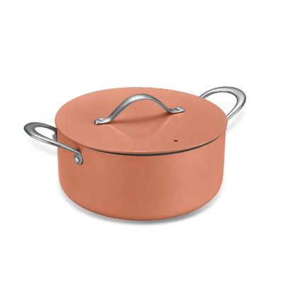 China Hot Selling Sustainable Casserole Ceramic Coating Aluminum Non-Stick Cooking Pots With Stainless Steel Handle And Aluminum Lid for sale