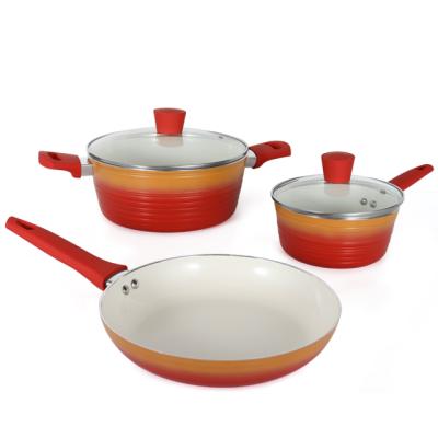 China Sustainable New Arrival Forged Aluminum Induction Gradient Red Cookware Sets Ceramic Cookware Set Cookware Sets for sale