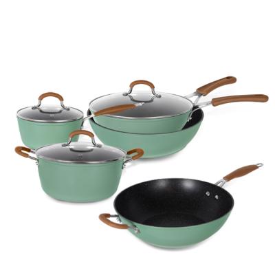 China Wholesale hot viable kitchenware 8pcs ceramic coating non-stick cookware sets with aluminum lid for sale