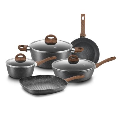 China Factory Price 8pcs Viable Supply OEM&ODM Prestige German Popular Aluminum Nonstick Cookware Set for sale