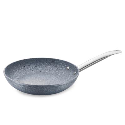 China Country Design New Nature Rough Marble Coating Forged Aluminum Frying Pan With Stainless Steel Handle for sale