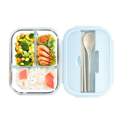 China Freshness Preservation OEM Customized Double Compartment Clear Glass Food Box Reusable Food Container for sale