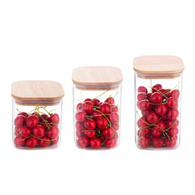 China Wholesale Durable Heavy Duty Wooden Clear Glass Jar Fresh Preservation Moisture Lid Food Container Storage for sale