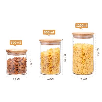 China High Quality Microwavable Wooden Lid 900ML Food Container Kitchen Food Container Eco-friendly Sealed Glass Jar for sale