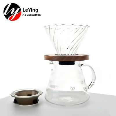 China Viable Heat Resistant Glass Coffee Maker Funnel and Tea Sets Carafe Filter Pour Over Borosilicate Glass Coffee Server Portafilter for sale