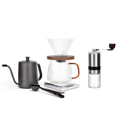 China Amazon Viable Hot Sale Filter Cup Gife Box Coffee Grinder Cafe Dripper Hand Kettle Glass Coffee Tools Pour Over Coffee Dripper Set for sale