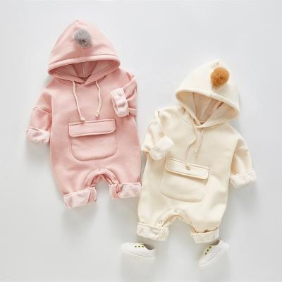 China Cute ChengXi Baby Clothes Winter Girl Long Sleeve Romper With Fleece Hoodie Jumper Suit for sale