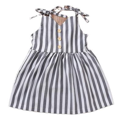 China ChengXi Breathable Baby Clothes 2-6 Years Toddler Girl Summer Popular Gray Vertical Striped Strap Dress for sale