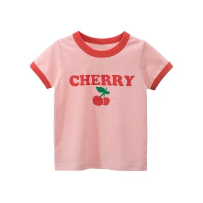 China ChengXi Cartoon Baby Girl T-shirt Plain Cute Breathable Top Cute Casual Girl Short Sleeve Soild Color T-shirt Cherry Color for sale