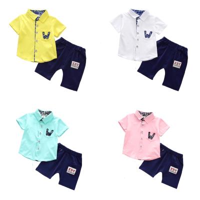 China 2021 Hot Sale Summer Boys Casual Clothing Sets Cotton Children Clothes Casual Short Sleeve W Letter Shirt Pants Children's Suit 2Pcs for sale