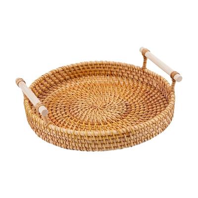 China Sustainable New Arrival Natural Material Handmade Custom Fruit Rattan Tray for sale