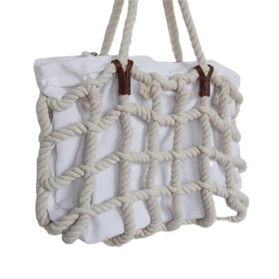 China Simple Fashion Cotton Rope Women Shoulder Tote Handbag Summer Beach Bag for sale