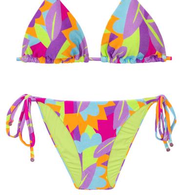 China 2023 Custom stitching QUICK DRY one piece swimwear striped high waist thong swimsuit women print string triangle bikini for sale