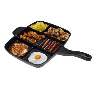 China 5 Viable in 1 Die Casting Aluminum Non-Stick Marble Coating Grill Pan Breakfast Frying Pan Function Kitchen Home Cooking for sale