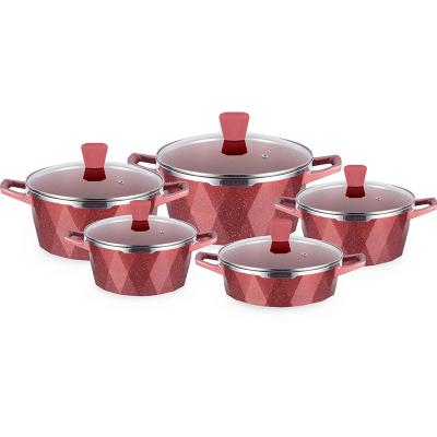 China 10pcs Large Diamond Sustainable Multicolor Die-Casting Aluminum Non-Stick Cookware Set With Lid Glass Casserole Home Cookware for sale