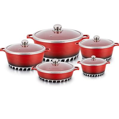 China Sustainable die-casting wavy series with glass lid cookware set non-stick home cooking kitchenware casserole dish for sale