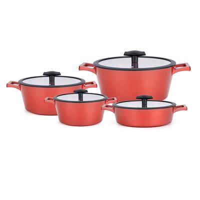 China Sustainable 10 Pcs Retro Die Cast Aluminum Cooking Pot Sets Casserole Cookware Sets for sale