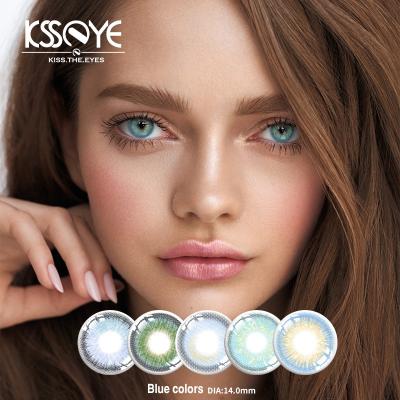 China Custom Logo Nougat Blue Eye Contact Lenses Triple Tone 14.2mm for sale