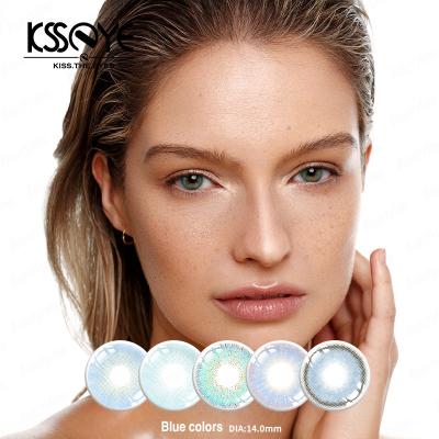 China Yearly Natural Colored Diamond Sugar Blue Circle Lenses 14mm 2 Tone for sale