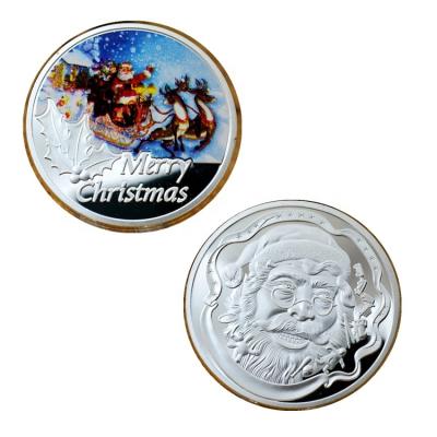 China Europe Souvenir Gifts Merry Christmas Silver Plated Commemorative Challenge Santa Claus Coin for sale