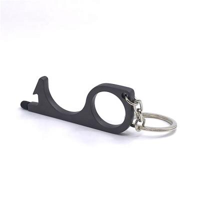 China Door Opener Key Chain Black Color No Touch Door Opener Self Denfense Key Chain Key Ring for sale