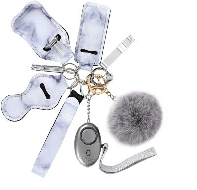 China Multifunction 10 in 1 Set Multifunction 10 in 1 Survival Tool Self Denfense Key Chain Set for Women Girls with Personal Security Alarm Pom Pom Keyring for sale