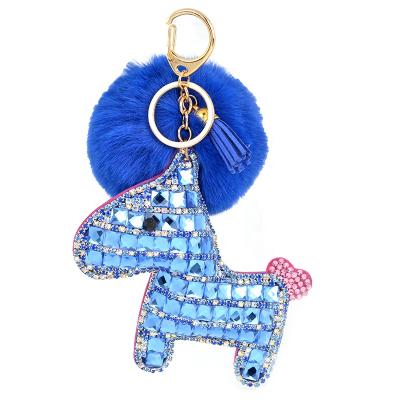 China 2021 New Horse Pom Keychain Girl Ball Bag Rhinestone Rhinestone Hanging Tassel Pendant Key Ring for sale